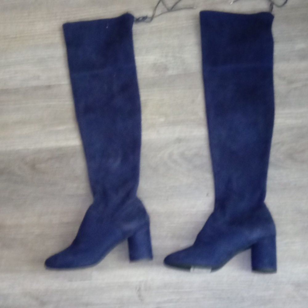XOXO Black Faux Suede Over The Knee Lace Up Block Heel Riding Boots Womens 6